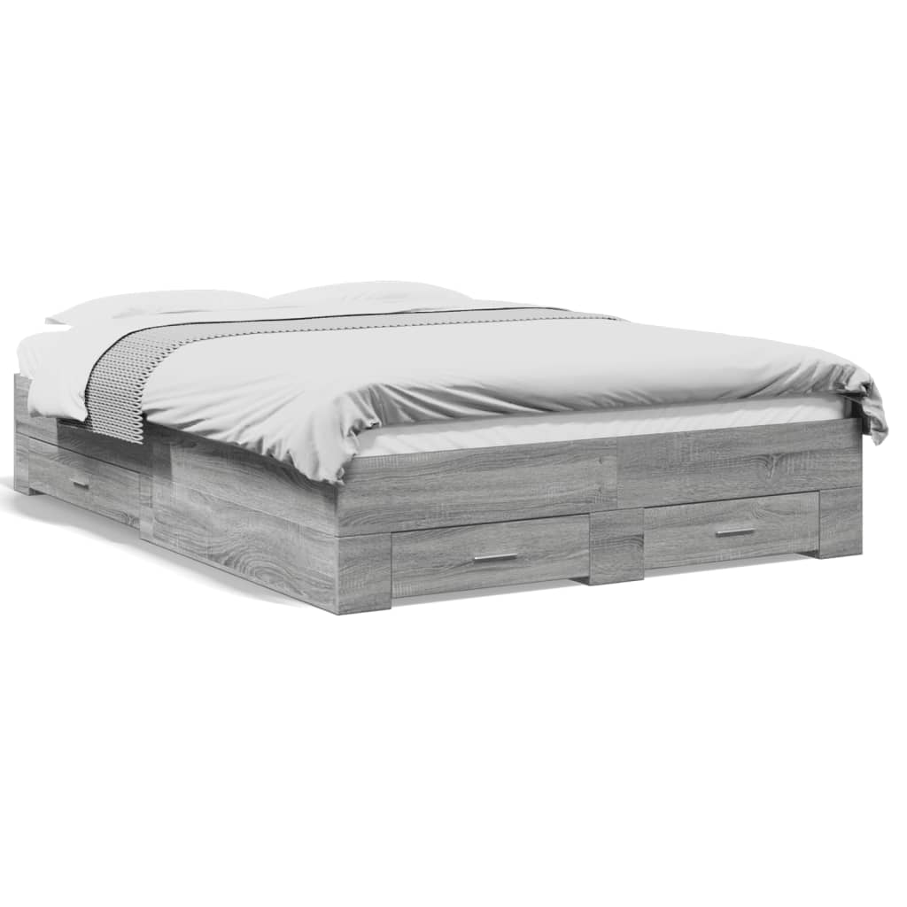 Bed Frame with Drawers without Mattress Grey Sonoma 120x200 cm