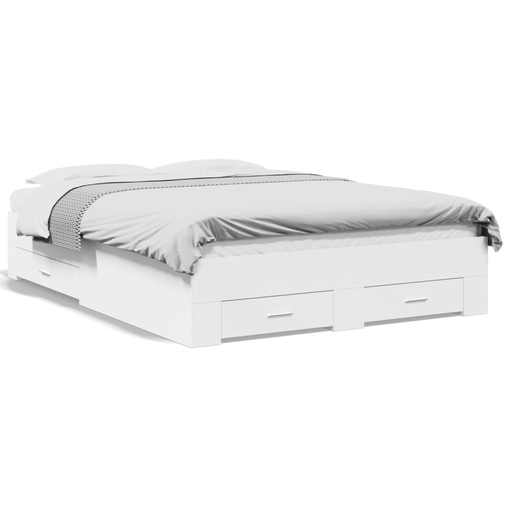 Bed Frame with Drawers without Mattress White 140x190 cm