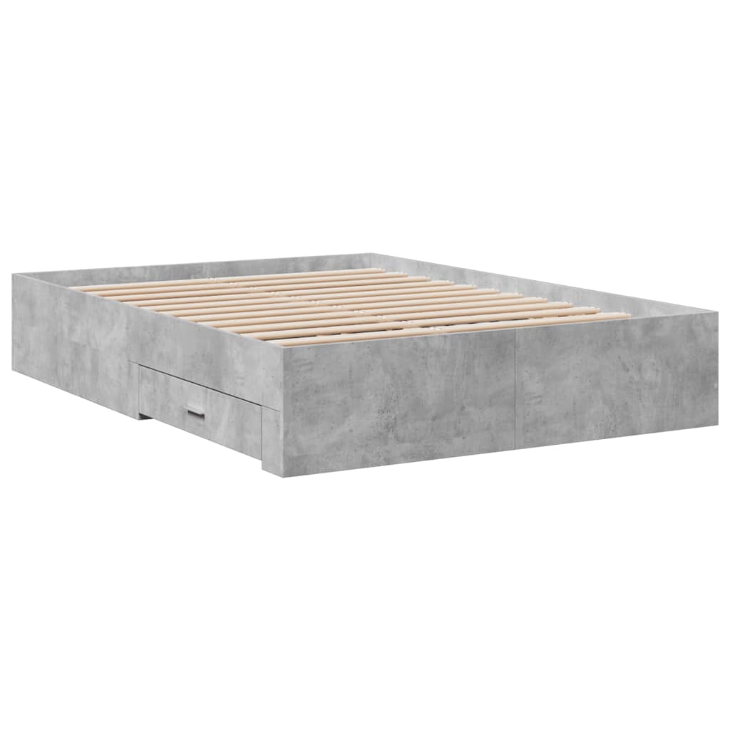 Bed Frame with Drawers without Mattress Concrete Grey 135x190 cm Double