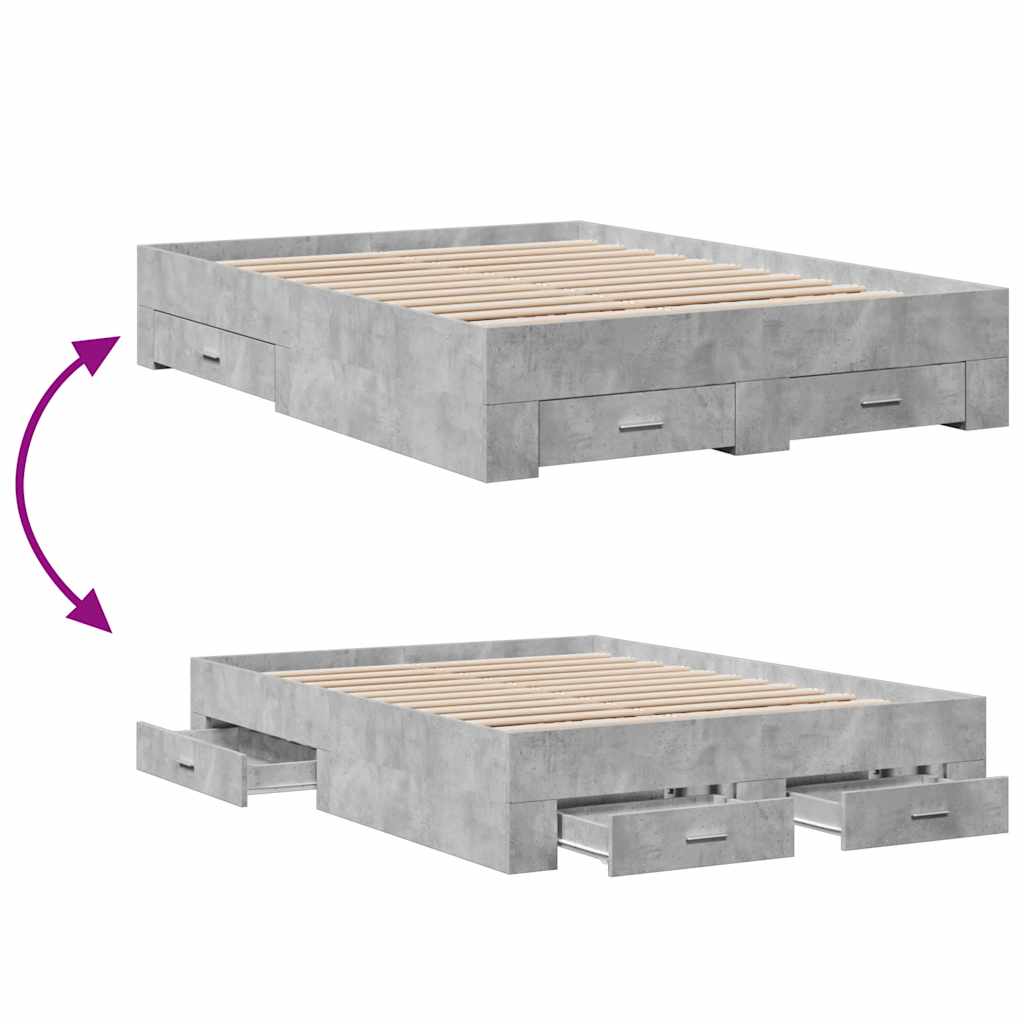 Bed Frame with Drawers without Mattress Concrete Grey 135x190 cm Double