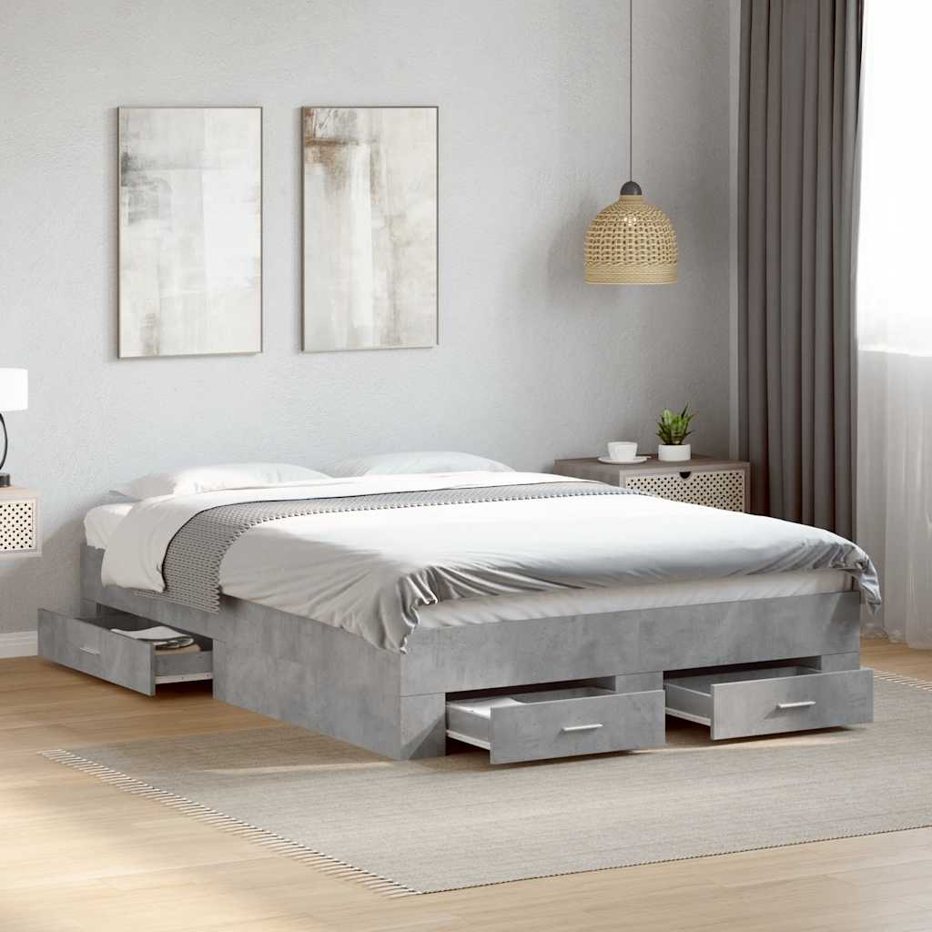Bed Frame with Drawers without Mattress Concrete Grey 135x190 cm Double