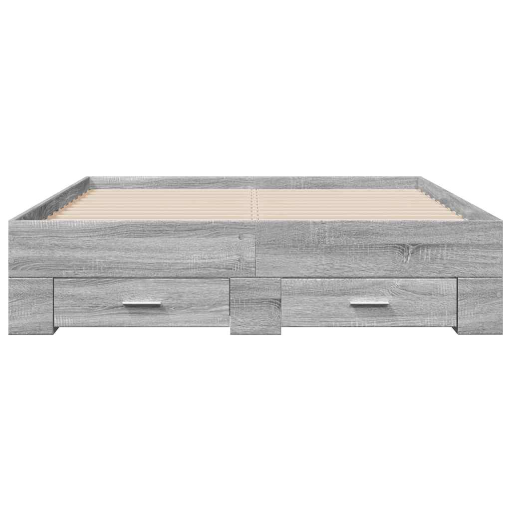 Bed Frame with Drawers without Mattress Grey Sonoma 135x190 cm Double