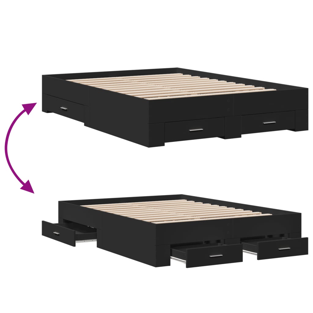 Bed Frame with Drawers without Mattress Black 120x190 cm Small Double