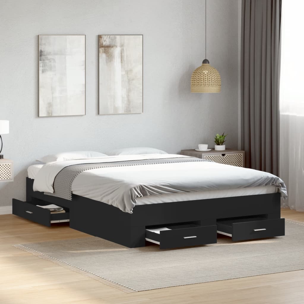 Bed Frame with Drawers without Mattress Black 120x190 cm Small Double