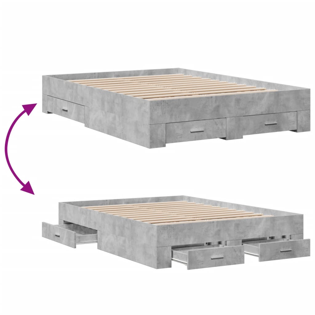 Bed Frame with Drawers without Mattress Concrete Grey 120x190 cm Small Double