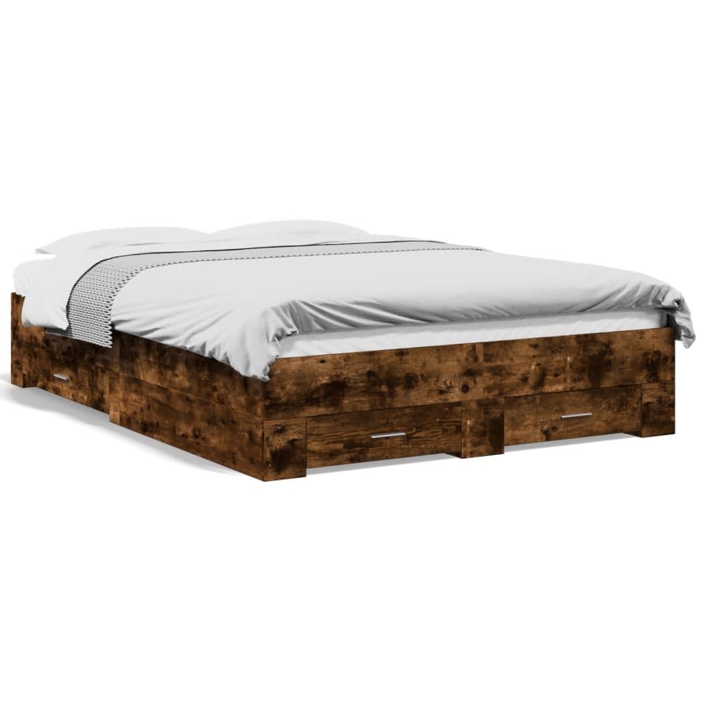 Bed Frame with Drawers without Mattress Smoked Oak 120x190 cm Small Double