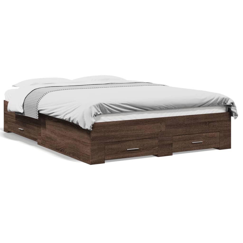 Bed Frame with Drawers without Mattress Brown Oak 120x190 cm Small Double