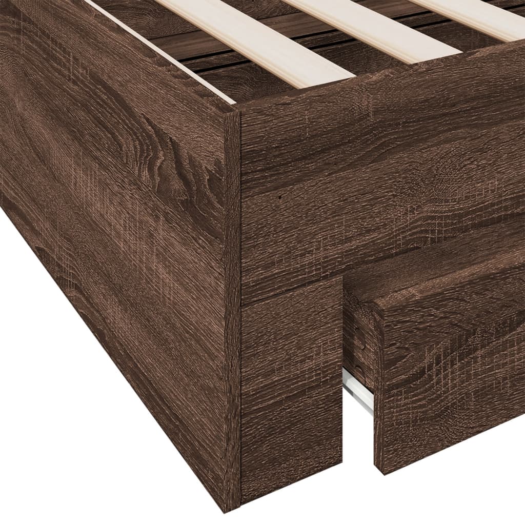 Bed Frame with Drawers without Mattress Brown Oak 120x190 cm Small Double