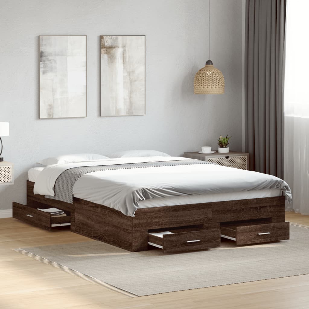 Bed Frame with Drawers without Mattress Brown Oak 120x190 cm Small Double