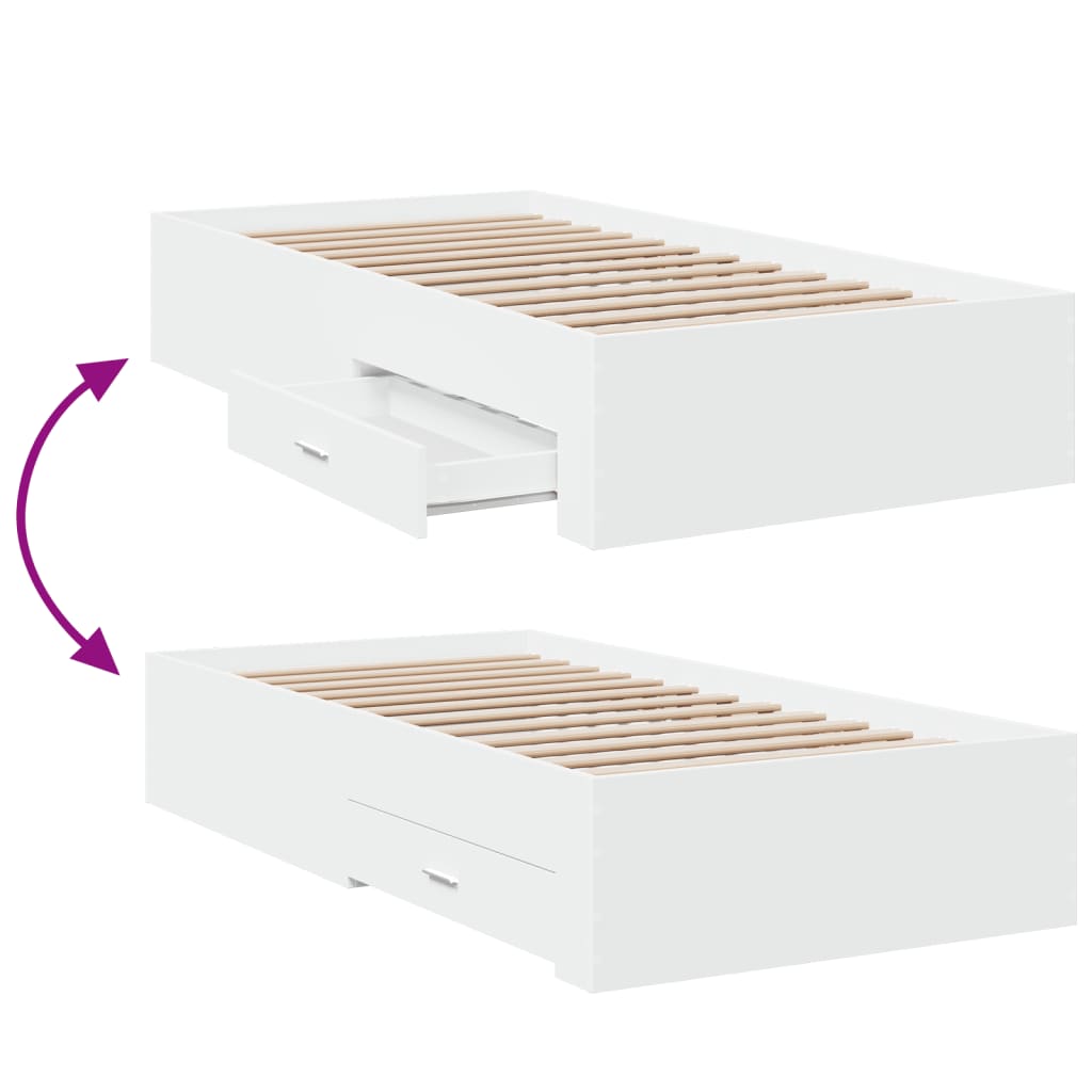 Bed Frame with Drawers without Mattress White 100x200 cm
