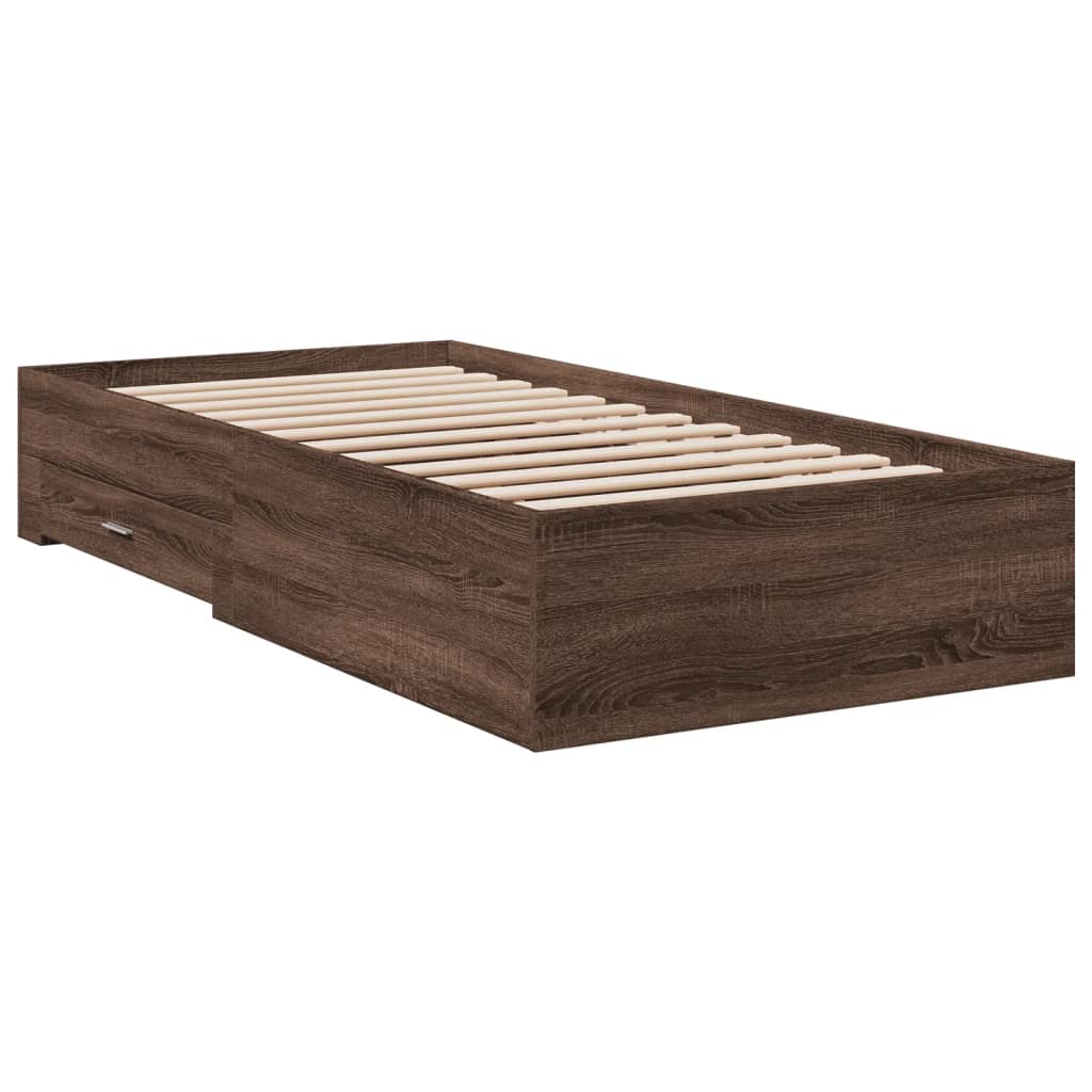 Bed Frame with Drawers without Mattress Brown Oak 100x200 cm