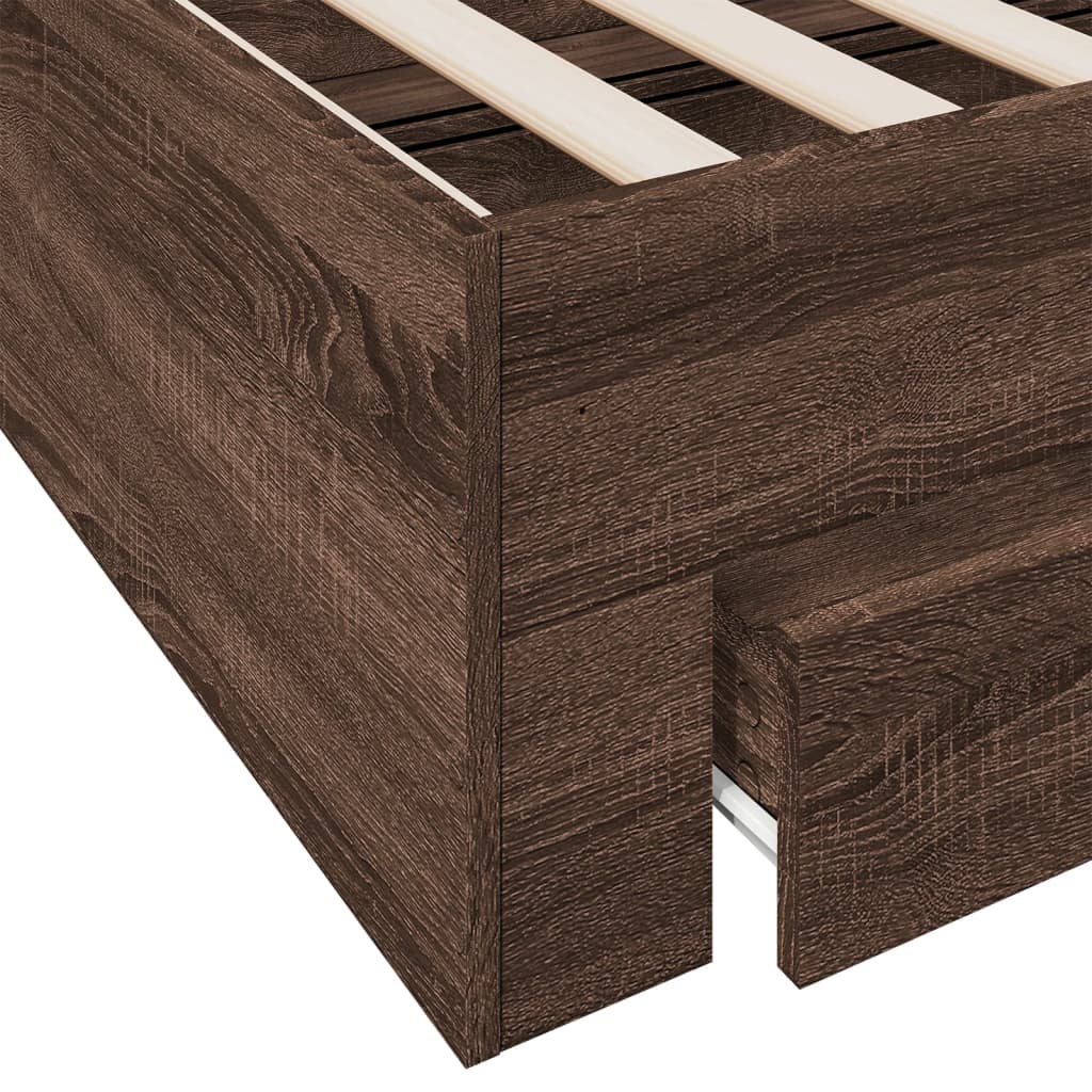 Bed Frame with Drawers without Mattress Brown Oak 100x200 cm