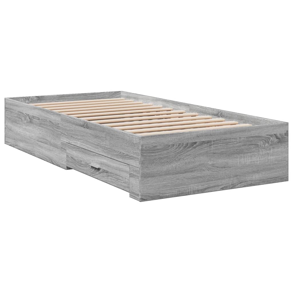 Bed Frame with Drawers without Mattress Grey Sonoma 90x200 cm