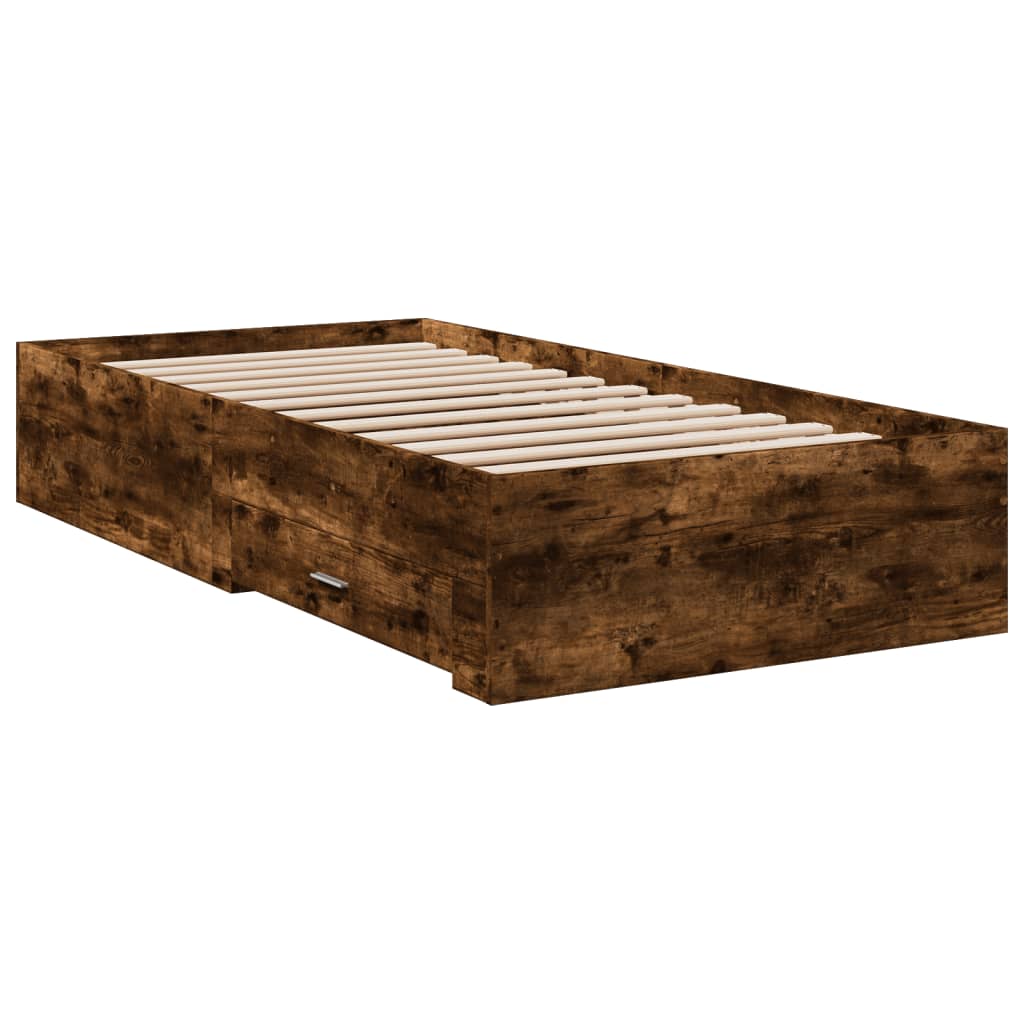 Bed Frame with Drawers without Mattress Smoked Oak 90x190 cm Single