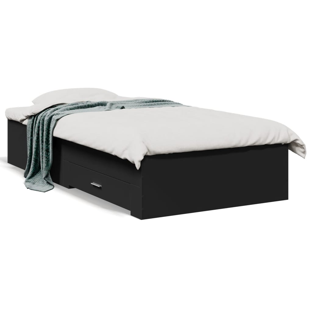 Bed Frame with Drawers without Mattress Black 75x190 cm Small Single