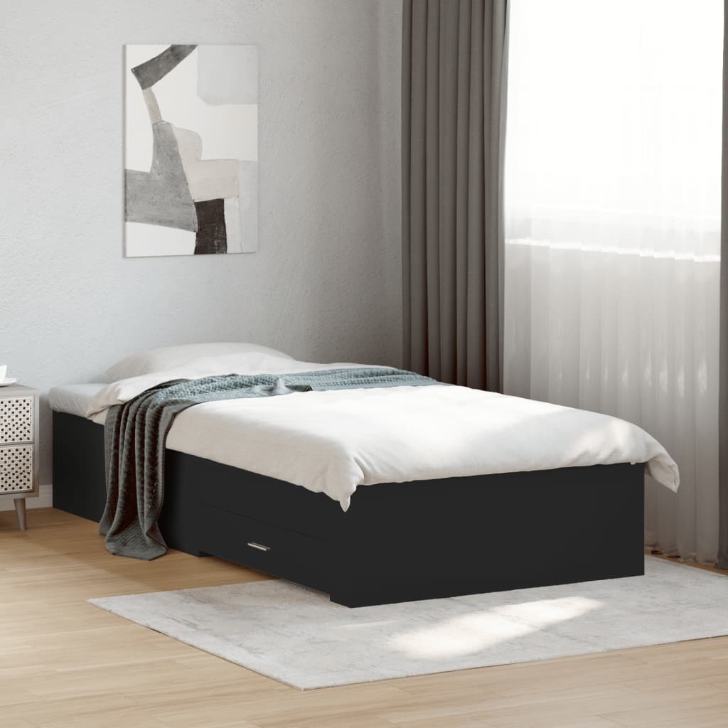 Bed Frame with Drawers without Mattress Black 75x190 cm Small Single