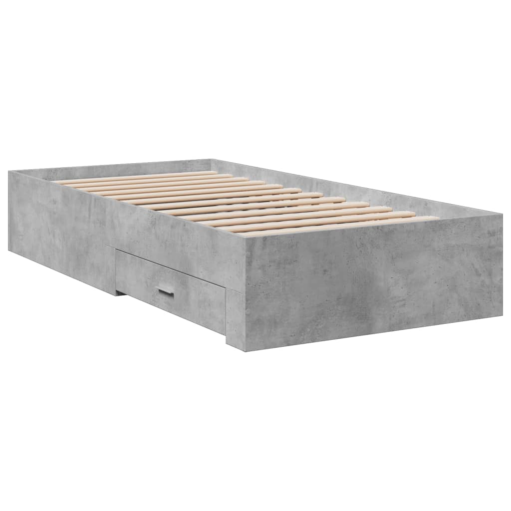 Bed Frame with Drawers without Mattress Concrete Grey 75x190 cm Small Single