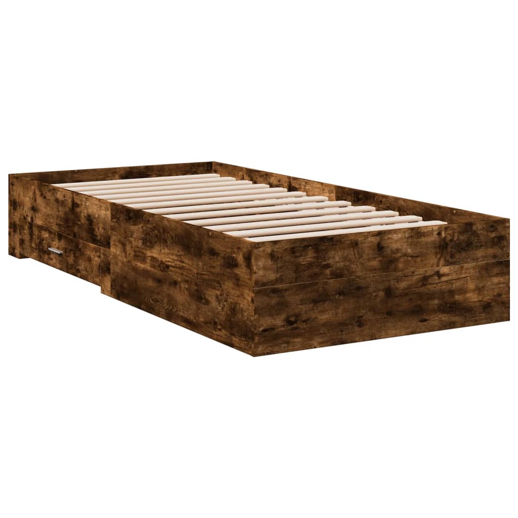 Bed Frame with Drawers without Mattress Smoked Oak 75x190 cm Small Single
