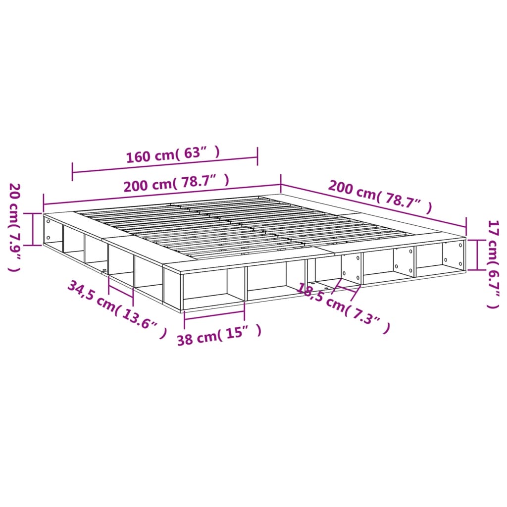 Bed Frame without Mattress Concrete Grey 200x200 cm