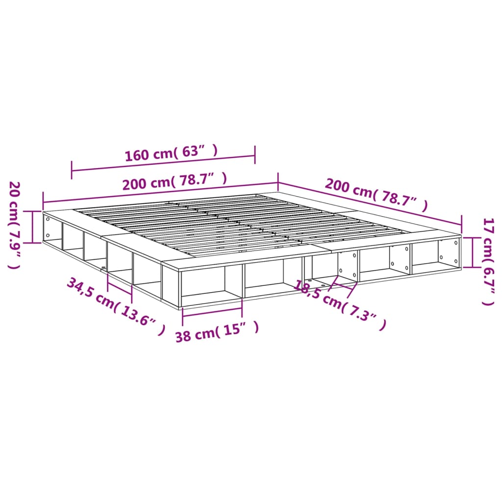 Bed Frame without Mattress Grey Sonoma 200x200 cm