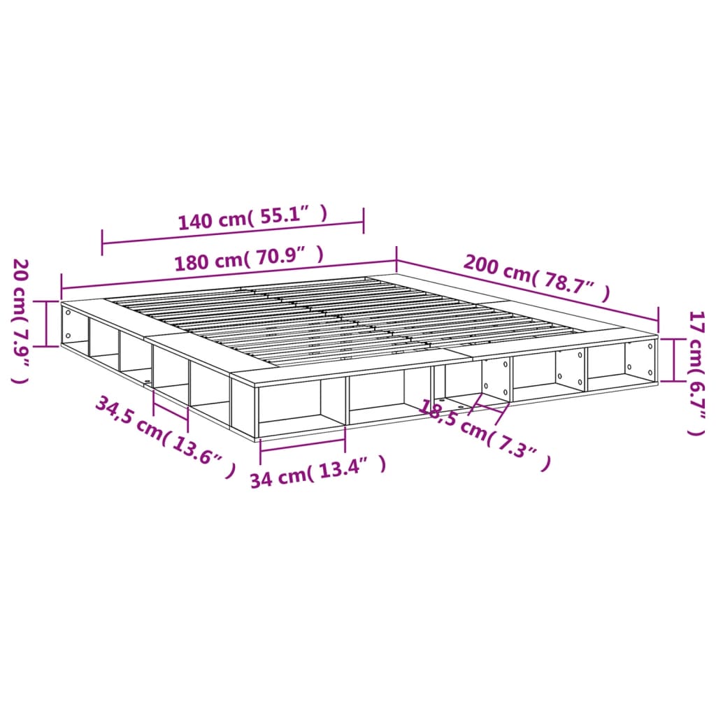 Bed Frame without Mattress White 180x200 cm Super King