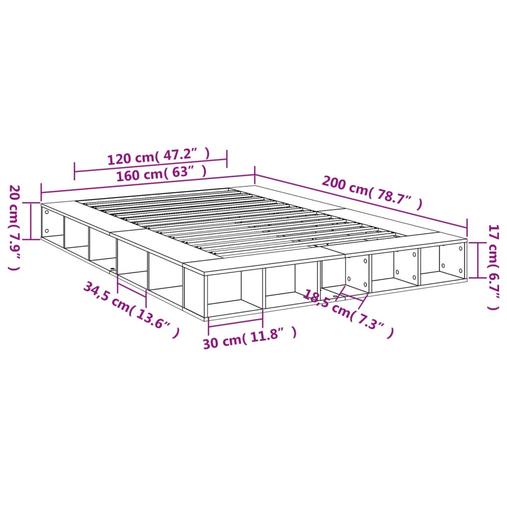 Bed Frame without Mattress Grey Sonoma 160x200 cm