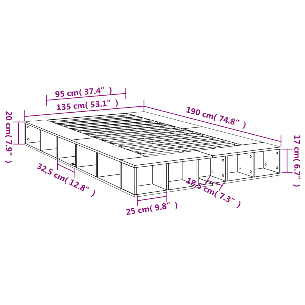 Bed Frame without Mattress Concrete Grey 135x190 cm Double
