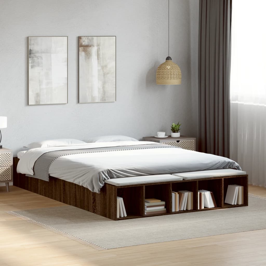 Bed Frame without Mattress Brown Oak 150x200 cm King Size
