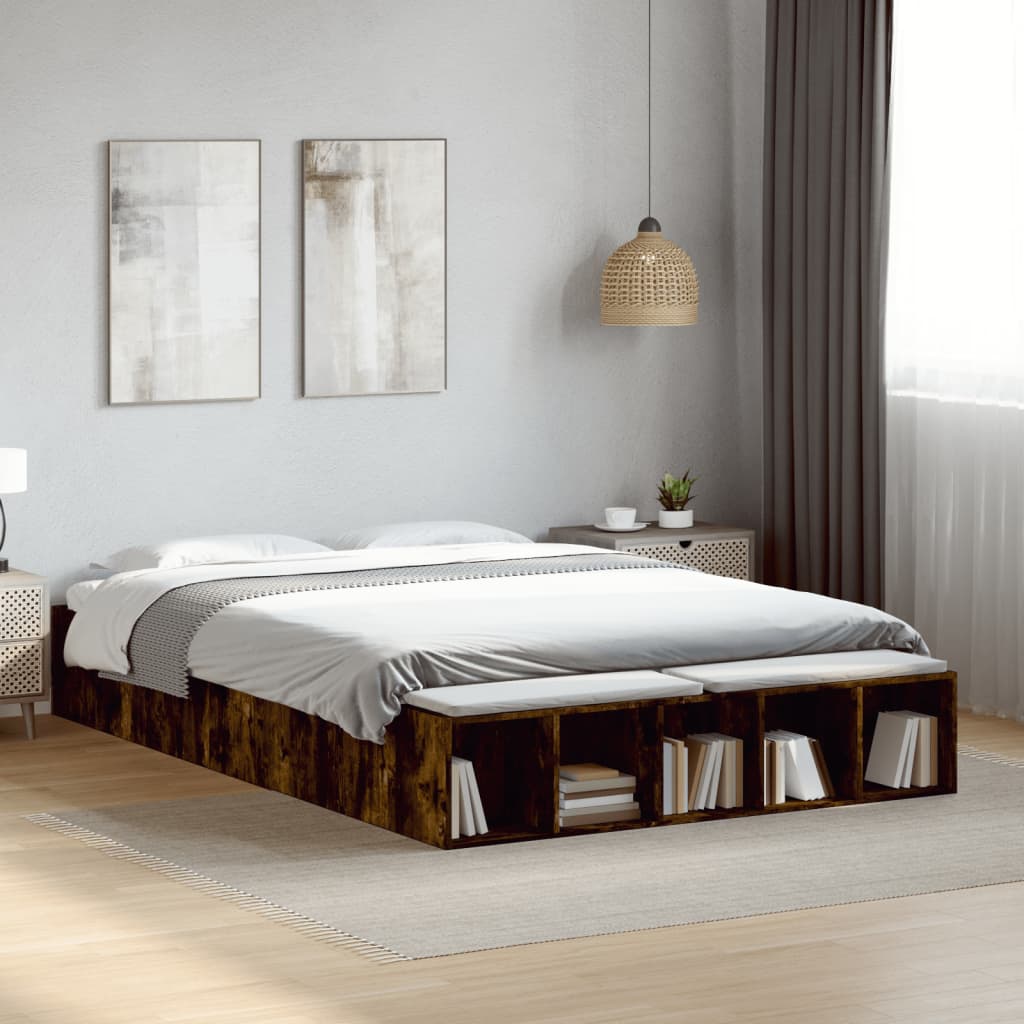 Bed Frame without Mattress Smoked Oak 140x200 cm