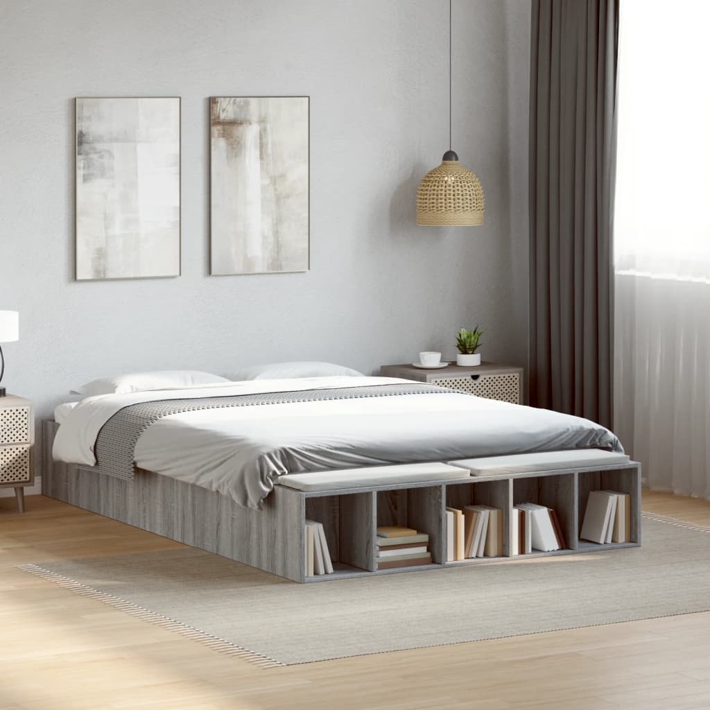 Bed Frame without Mattress Grey Sonoma 140x190 cm