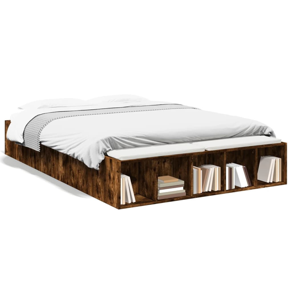 Bed Frame without Mattress Smoked Oak 135x190 cm Double