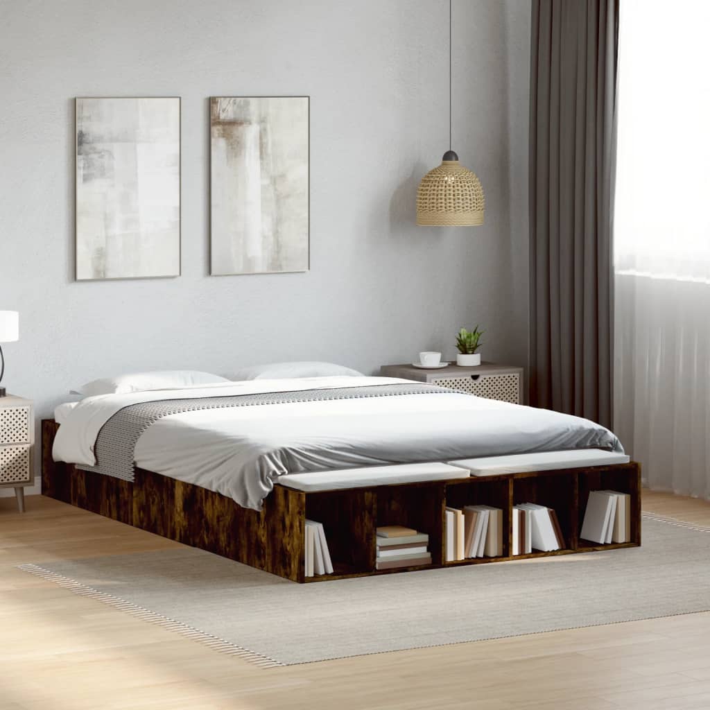 Bed Frame without Mattress Smoked Oak 135x190 cm Double