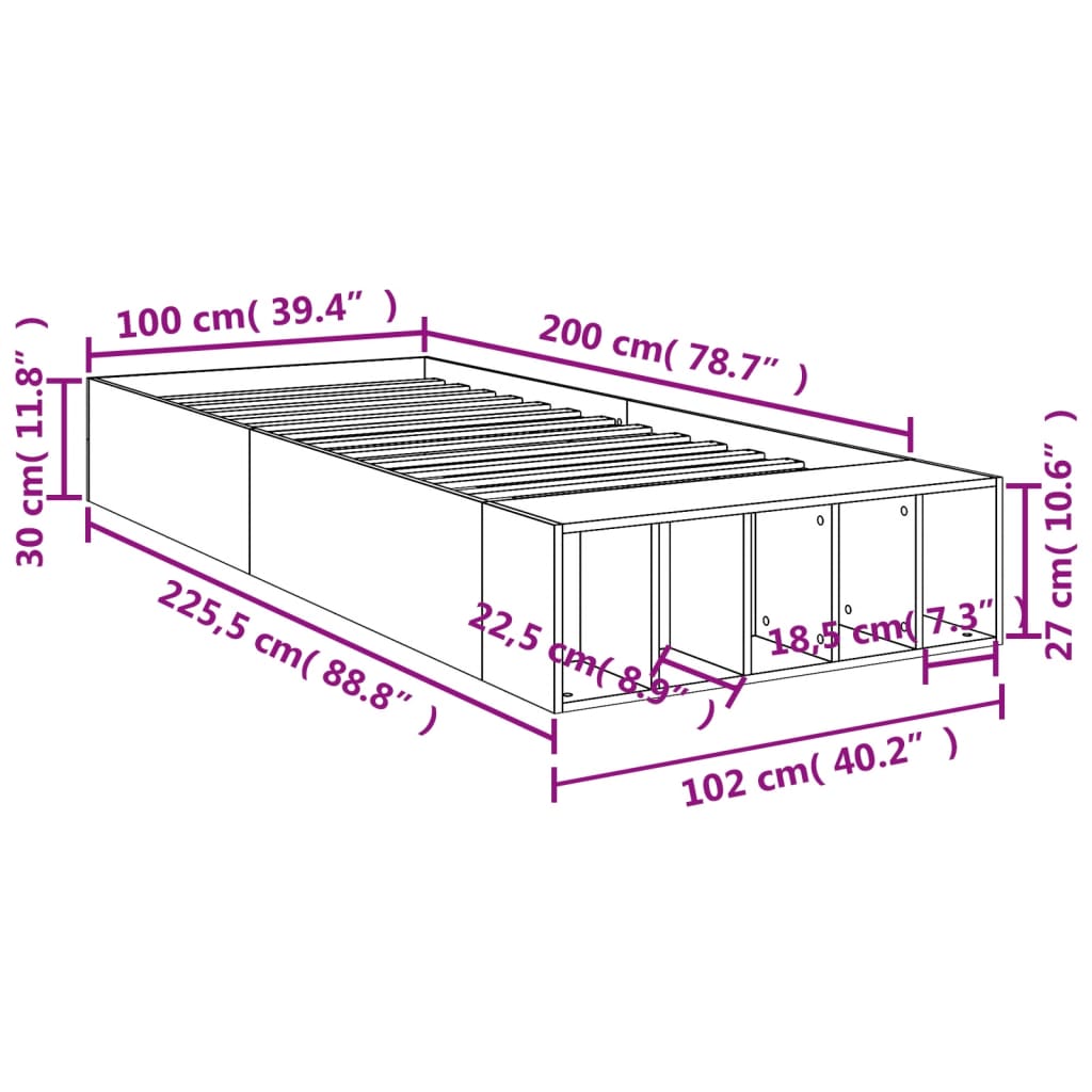 Bed Frame without Mattress Concrete Grey 100x200 cm