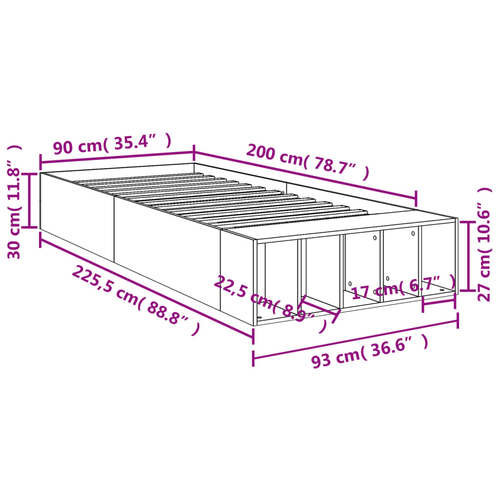 Bed Frame without Mattress Black 90x200 cm