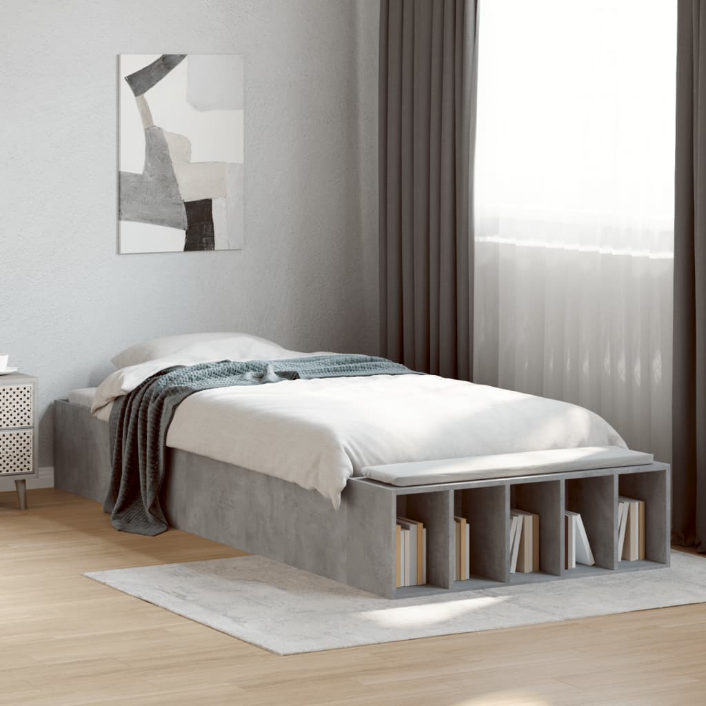 Bed Frame without Mattress Concrete Grey 75x190 cm Small Single