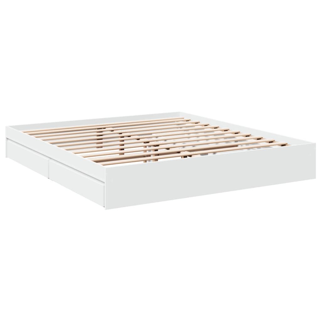 Bed Frame with Drawers without Mattress White 200x200 cm