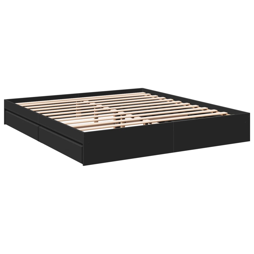 Bed Frame with Drawers without Mattress Black 200x200 cm