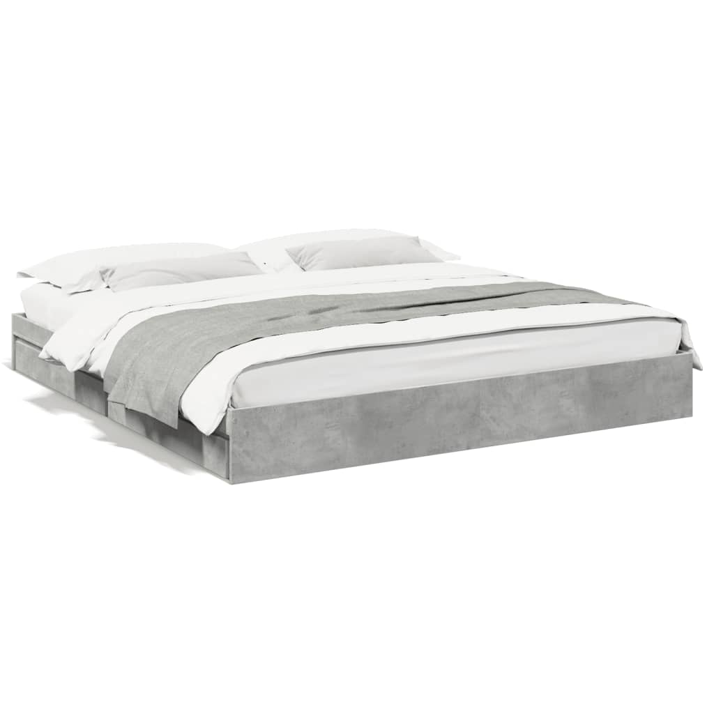 Bed Frame with Drawers without Mattress Concrete Grey 200x200 cm