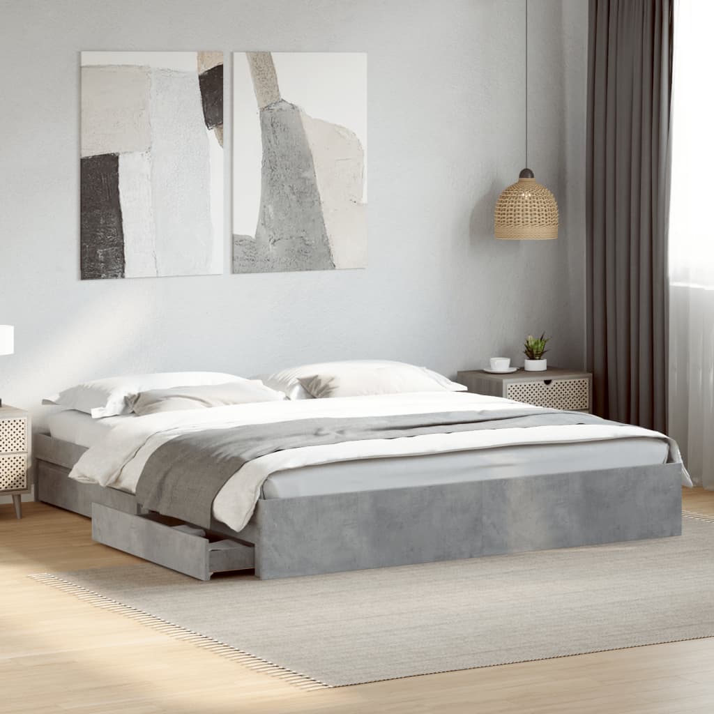 Bed Frame with Drawers without Mattress Concrete Grey 200x200 cm