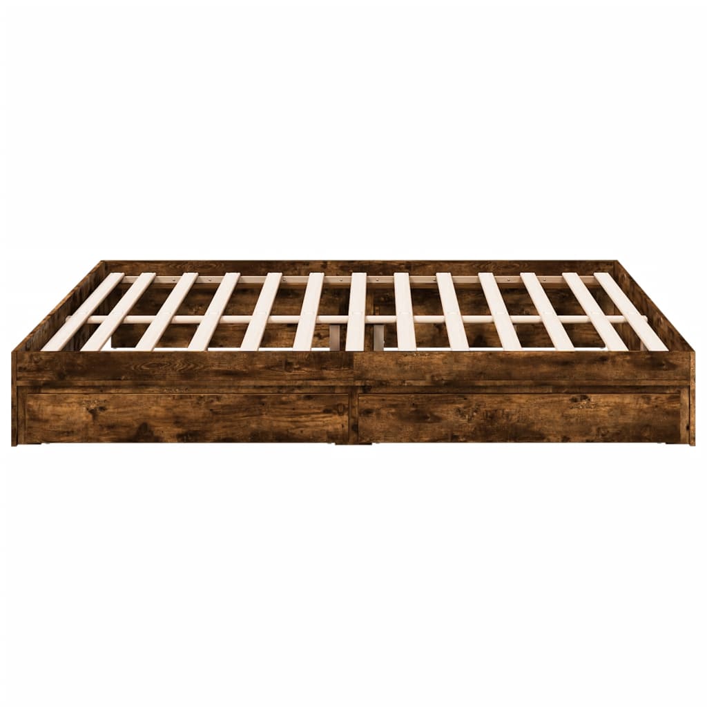 Bed Frame with Drawers without Mattress Smoked Oak 180x200 cm Super King