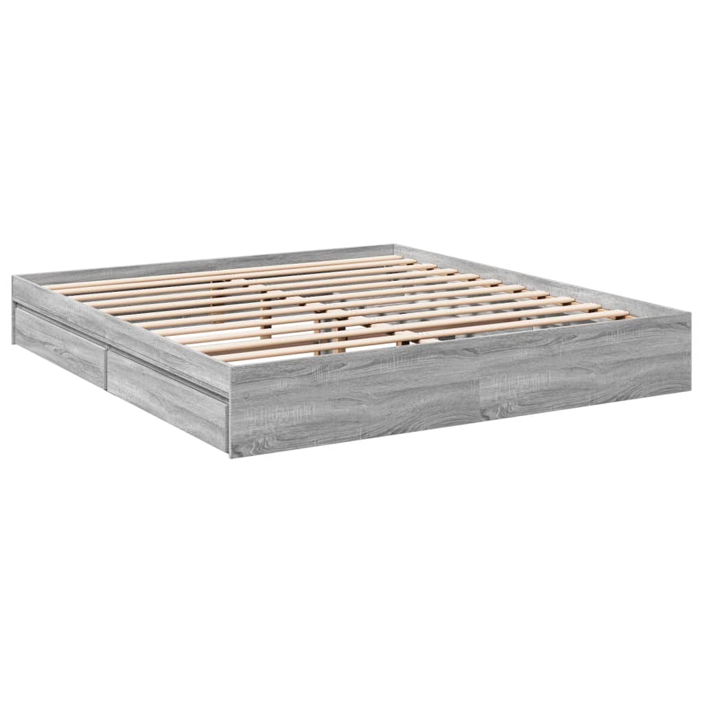 Bed Frame with Drawers without Mattress Grey Sonoma 180x200 cm Super King