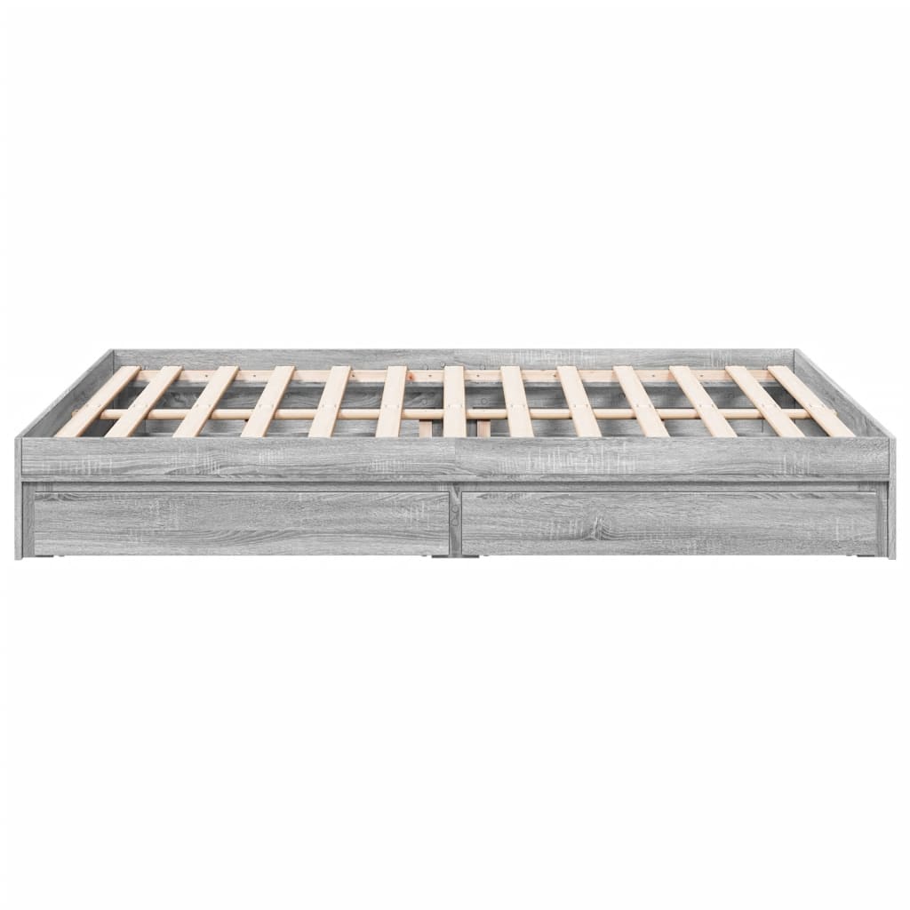 Bed Frame with Drawers without Mattress Grey Sonoma 160x200 cm