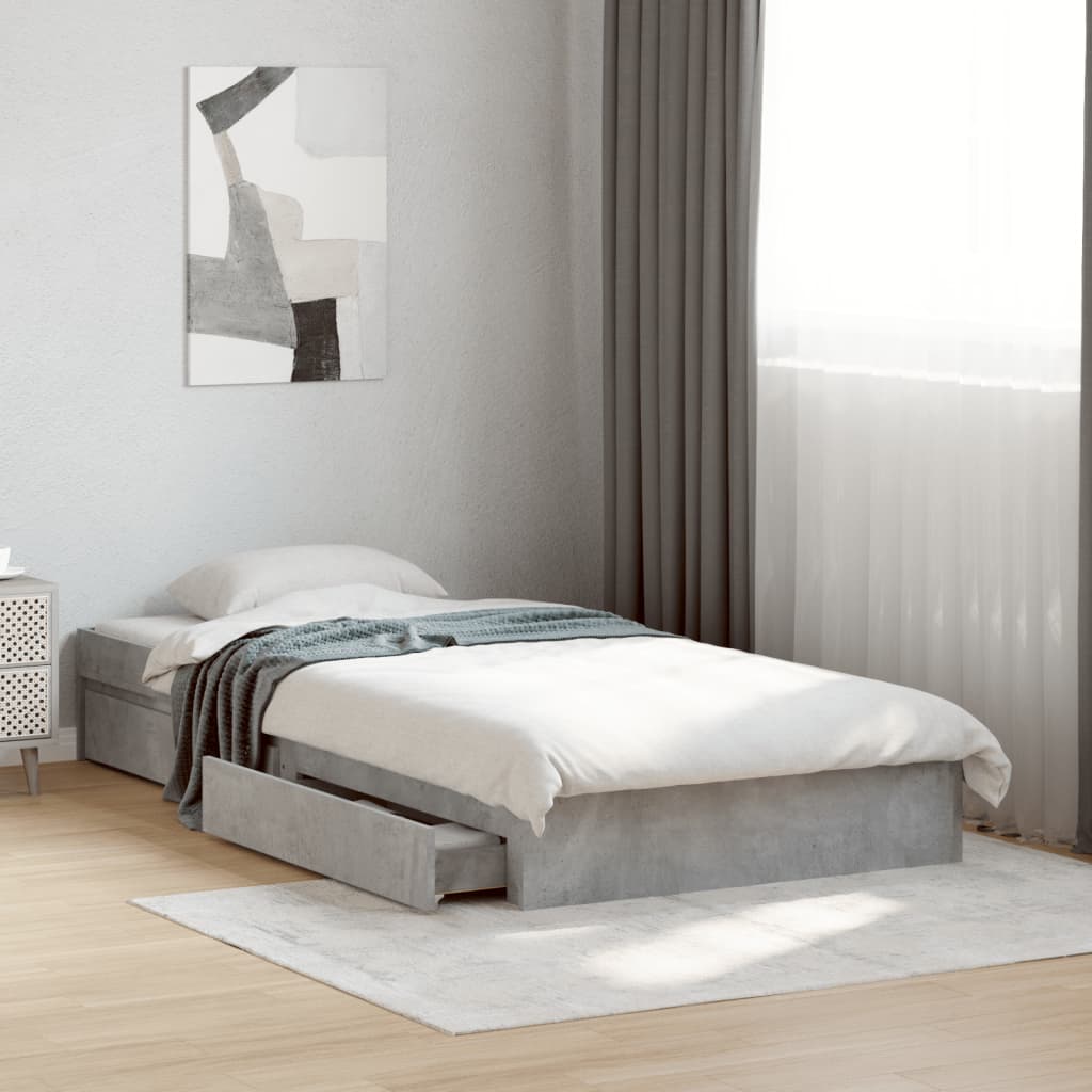 Bed Frame with Drawers without Mattress Concrete Grey 100x200 cm