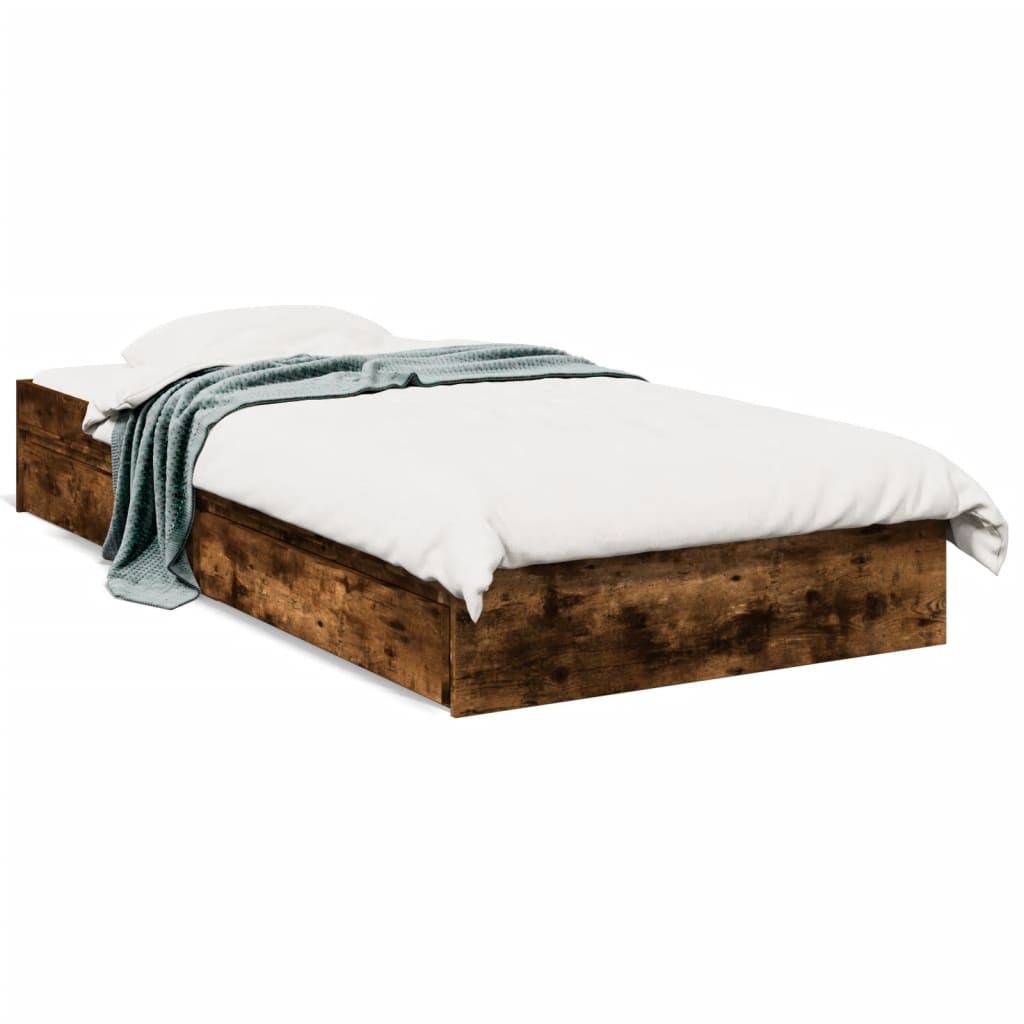 Bed Frame with Drawers without Mattress Smoked Oak 100x200 cm