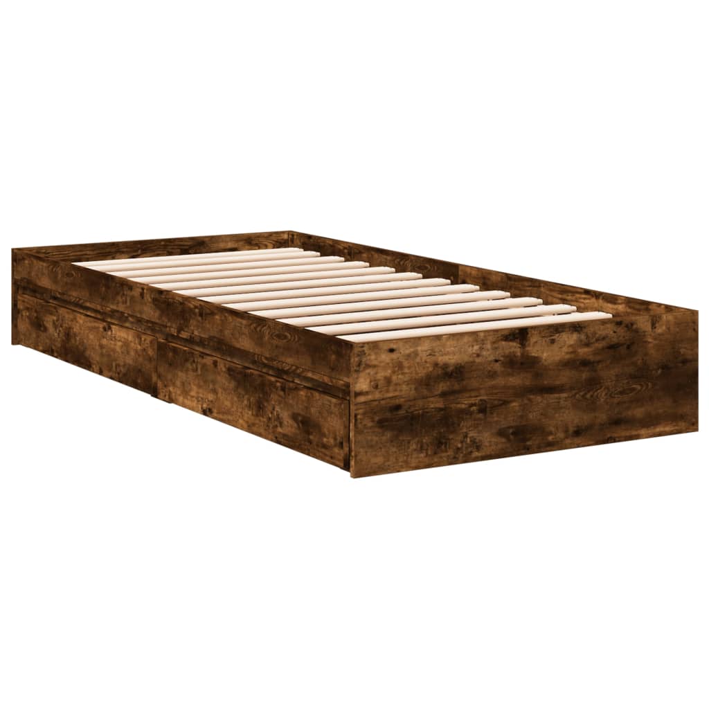 Bed Frame with Drawers without Mattress Smoked Oak 100x200 cm