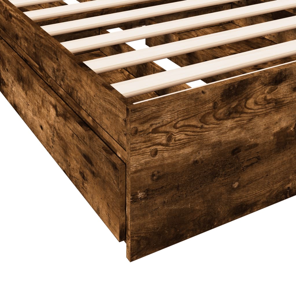 Bed Frame with Drawers without Mattress Smoked Oak 100x200 cm