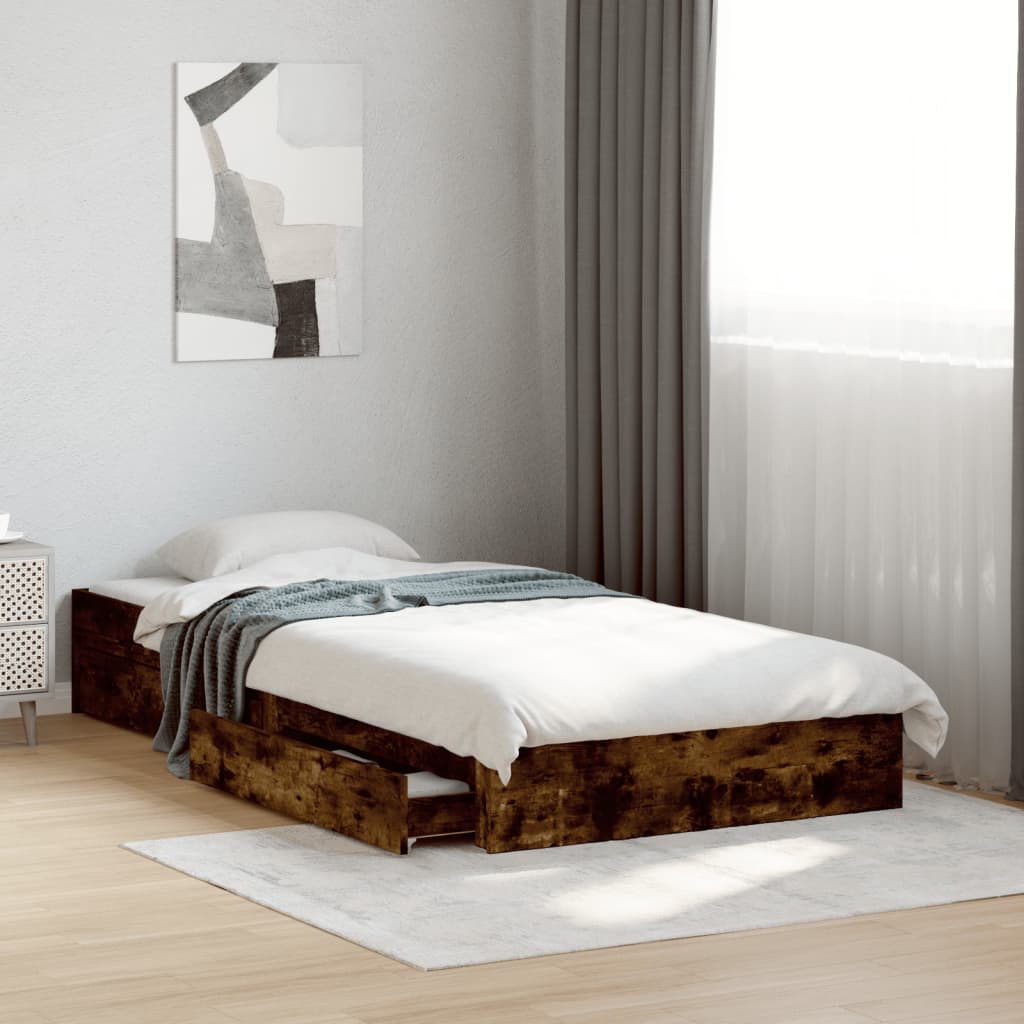 Bed Frame with Drawers without Mattress Smoked Oak 100x200 cm