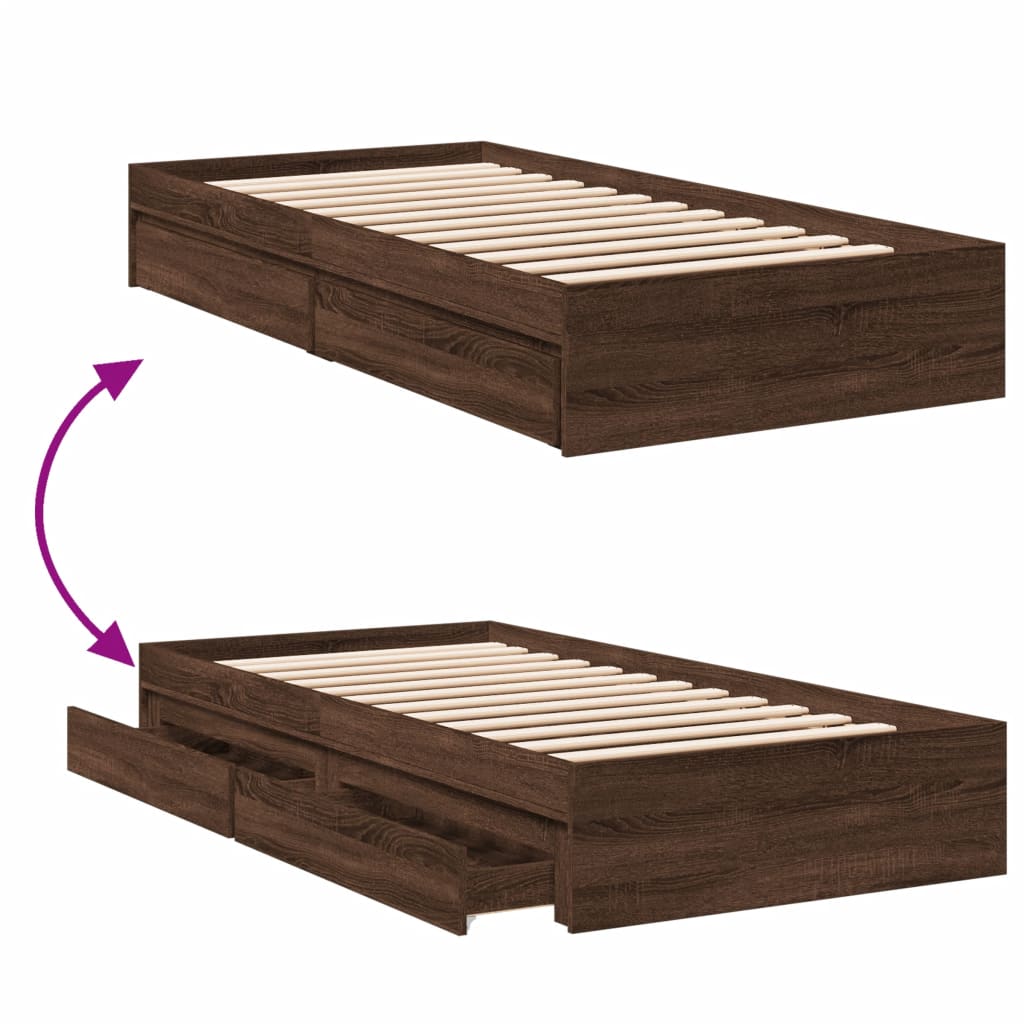 Bed Frame with Drawers without Mattress Brown Oak 100x200 cm