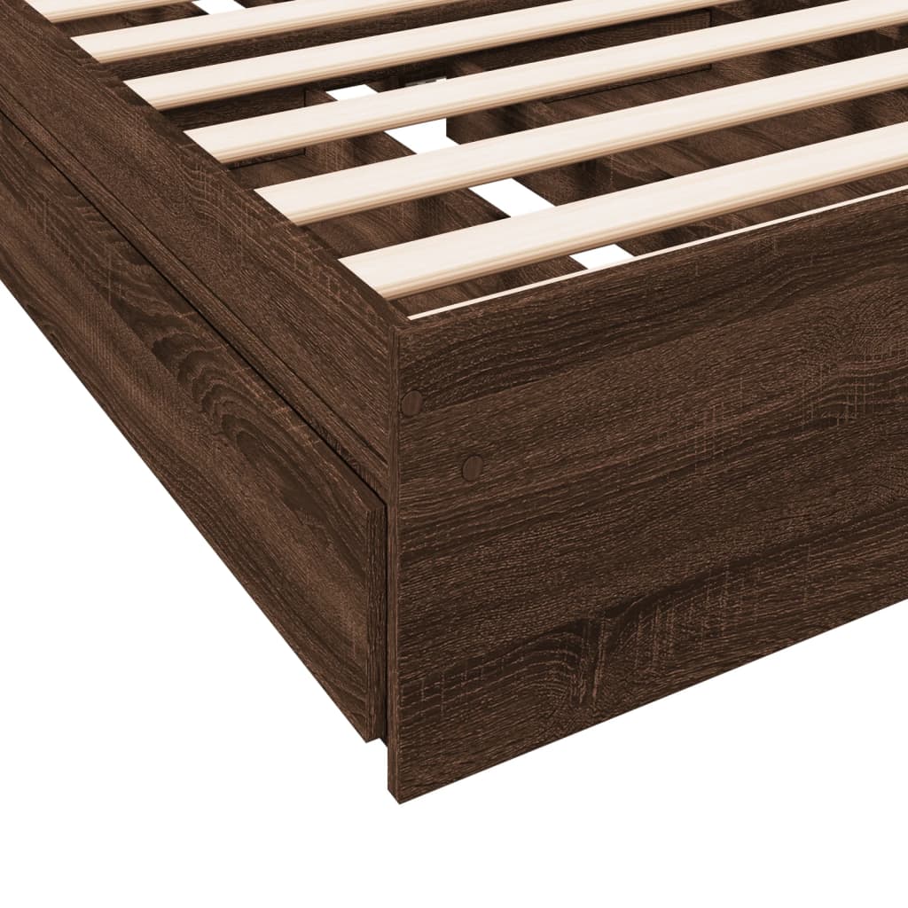 Bed Frame with Drawers without Mattress Brown Oak 100x200 cm