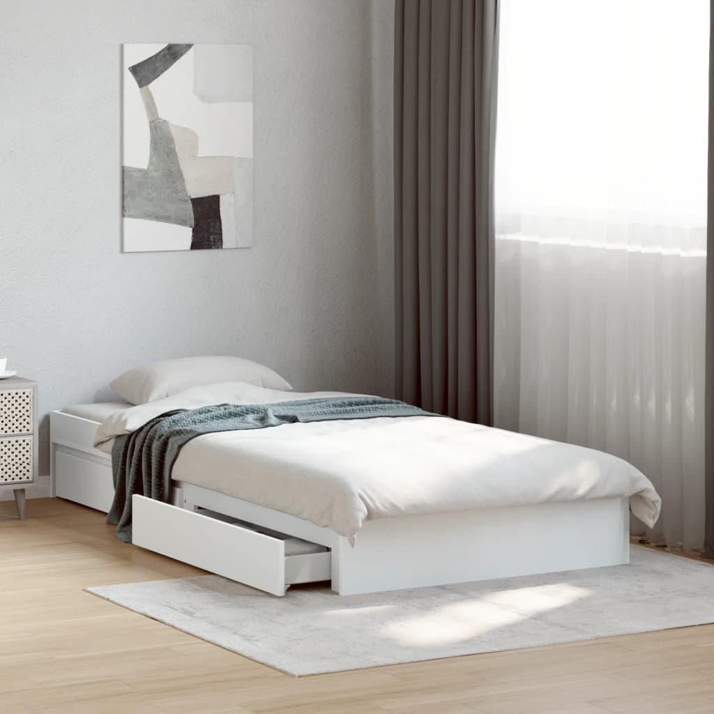 Bed Frame with Drawers without Mattress White 90x200 cm